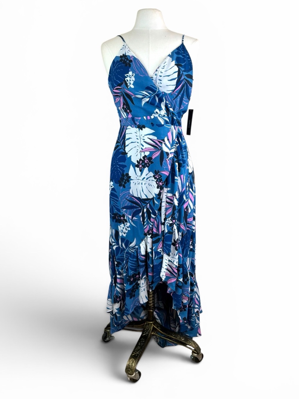 NWT Lulu’s Vacation Days Blue Tropical Print High Low dress Size Medium